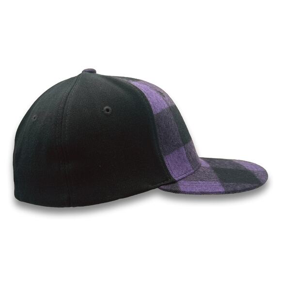 Plaid Purple Baseball Cap Flat Bill One Size Flex Fitting Spandex Lumberjack Hat - Picture 6 of 8